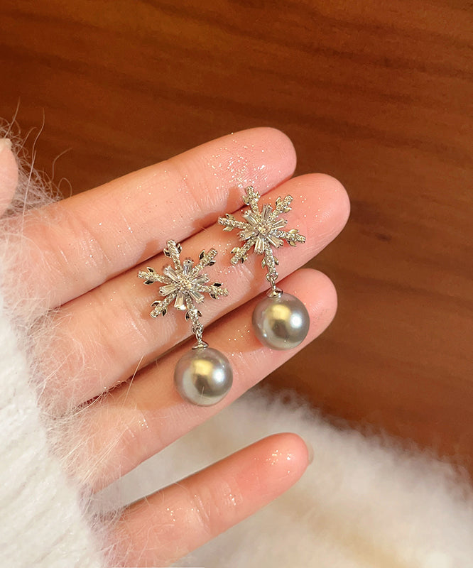 DIY Grey Copper Snowflake Pearl Drop Earrings RB023