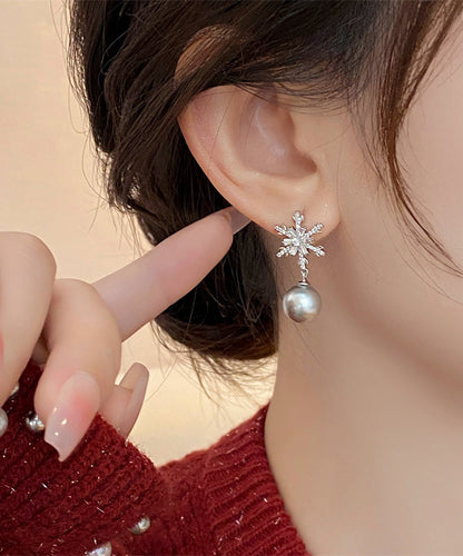 DIY Grey Copper Snowflake Pearl Drop Earrings RB023