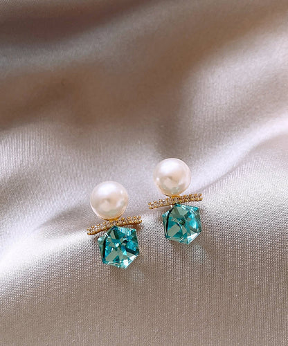 Copper Alloy Blue Lake Pearl Zircon Stud Earrings DIY