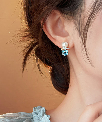 Copper Alloy Blue Lake Pearl Zircon Stud Earrings DIY