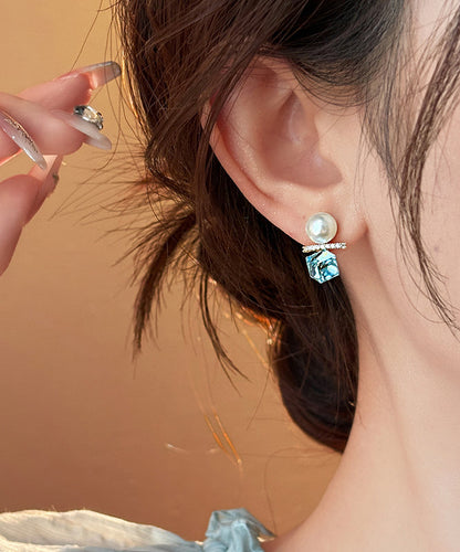 Copper Alloy Blue Lake Pearl Zircon Stud Earrings DIY