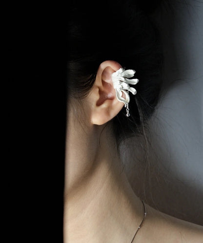 DIY Light Grey Sterling Silver Petal Tassel Stud Earrings PO025