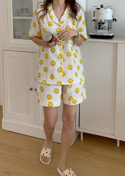 Short Print Oversized DIY Sets Smile Pajama Sleeve Cotton