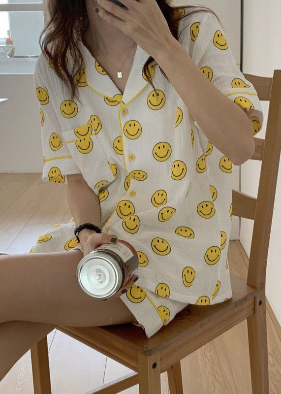 Short Print Oversized DIY Sets Smile Pajama Sleeve Cotton