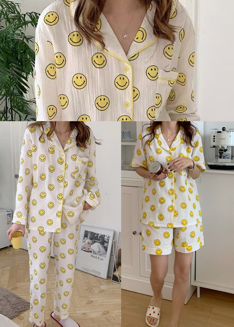 Short Print Oversized DIY Sets Smile Pajama Sleeve Cotton
