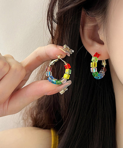 DIY Rainbow Sterling Silver Alloy Crystal Sugar Cube Hoop Earrings AB1087