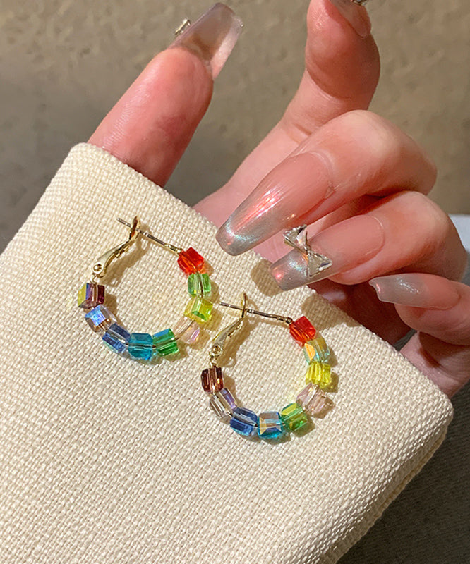 DIY Rainbow Sterling Silver Alloy Crystal Sugar Cube Hoop Earrings AB1087