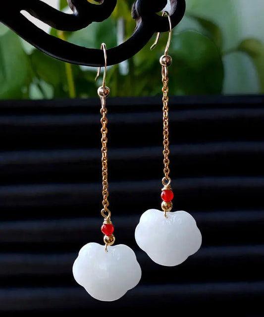 DIY White 14K Gold Jade Gem Stone Drop Earrings Ada Fashion