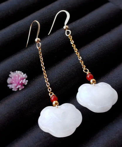 DIY White 14K Gold Jade Gem Stone Drop Earrings Ada Fashion