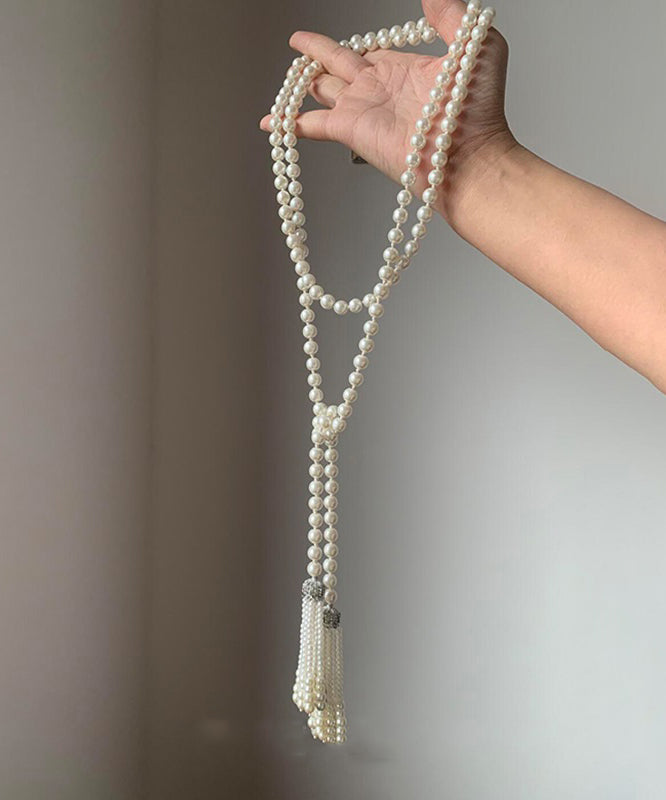Tassel Pearl White Bead DIY Necklace Gratuated Alloy