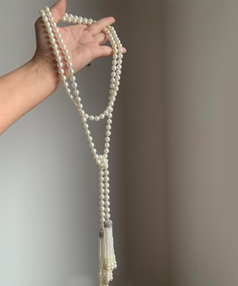 Tassel Pearl White Bead DIY Necklace Gratuated Alloy