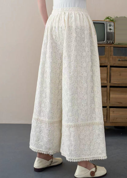 Pants Embroidered Cotton Floral Summer White Crop Trousers DIY