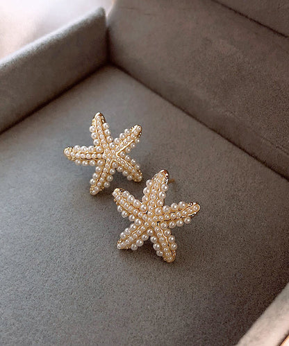 DIY White Sterling Silver Overgild Holiday Starfish Pearl Stud Earrings PO032