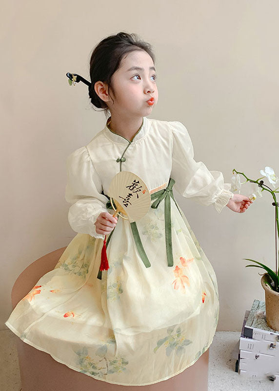 Tie Kids Waist Collar Stand Patchwork Yellow DIY Long Chiffon