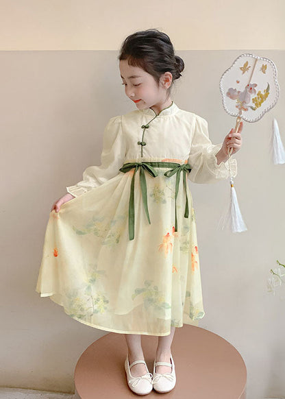 Tie Kids Waist Collar Stand Patchwork Yellow DIY Long Chiffon