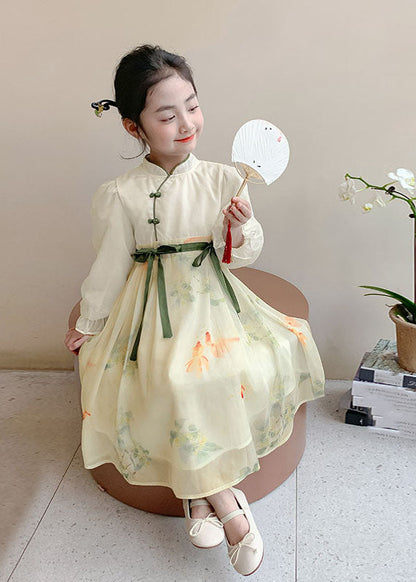 Tie Kids Waist Collar Stand Patchwork Yellow DIY Long Chiffon