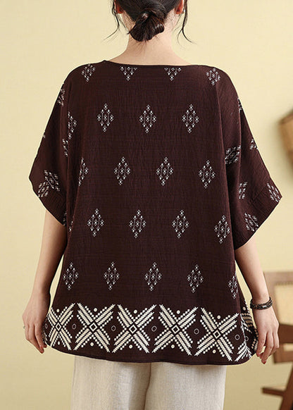 Dark Short Shirt T Sleeve Print Brown Casual