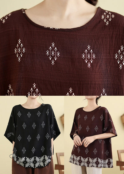 Dark Short Shirt T Sleeve Print Brown Casual