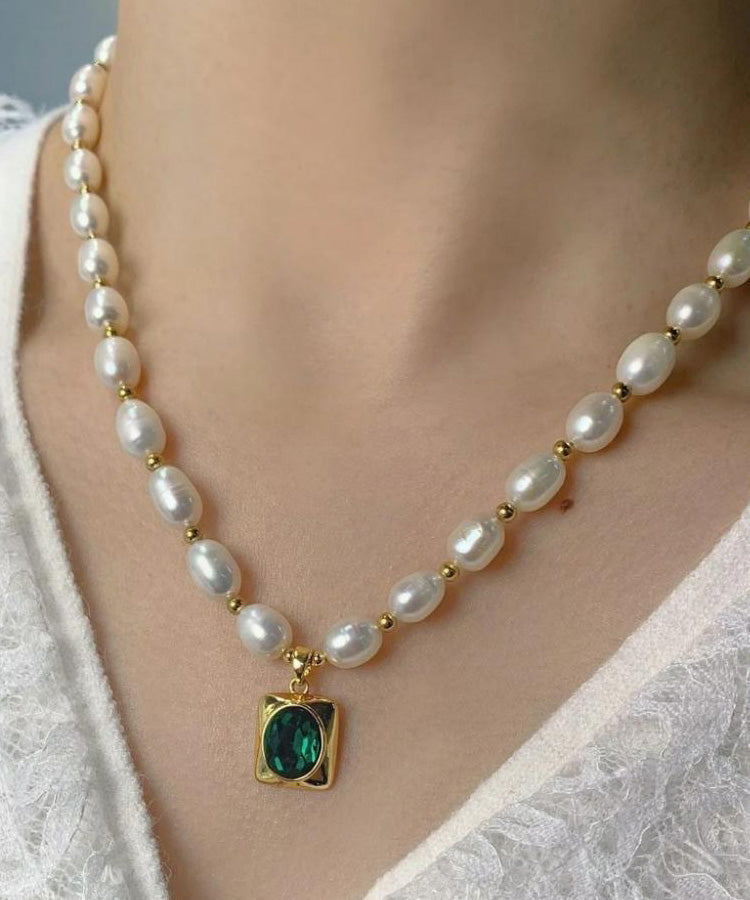 Dinner Pearl Necklace Copper White Overgild Pendant Diamond