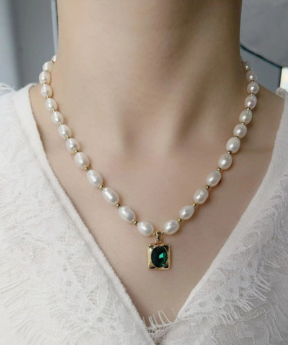 Dinner Pearl Necklace Copper White Overgild Pendant Diamond