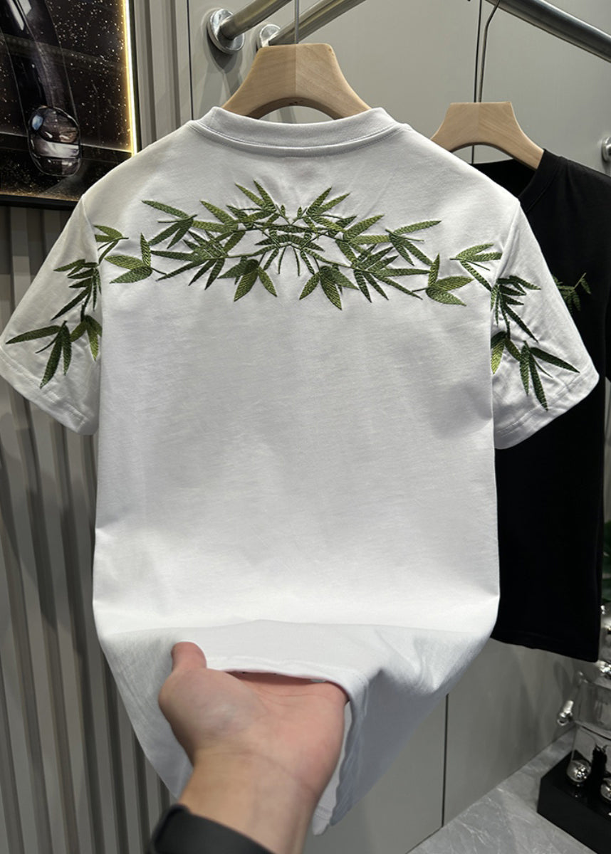 Clothing Men T Embroideried Shirt Diy White Summer Bamboo Casual