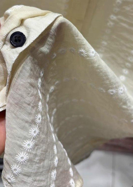 Cotton Apricot Summer Embroidered Elegant Button Shirts