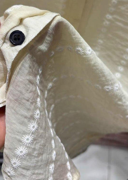 Cotton Apricot Summer Embroidered Elegant Button Shirts