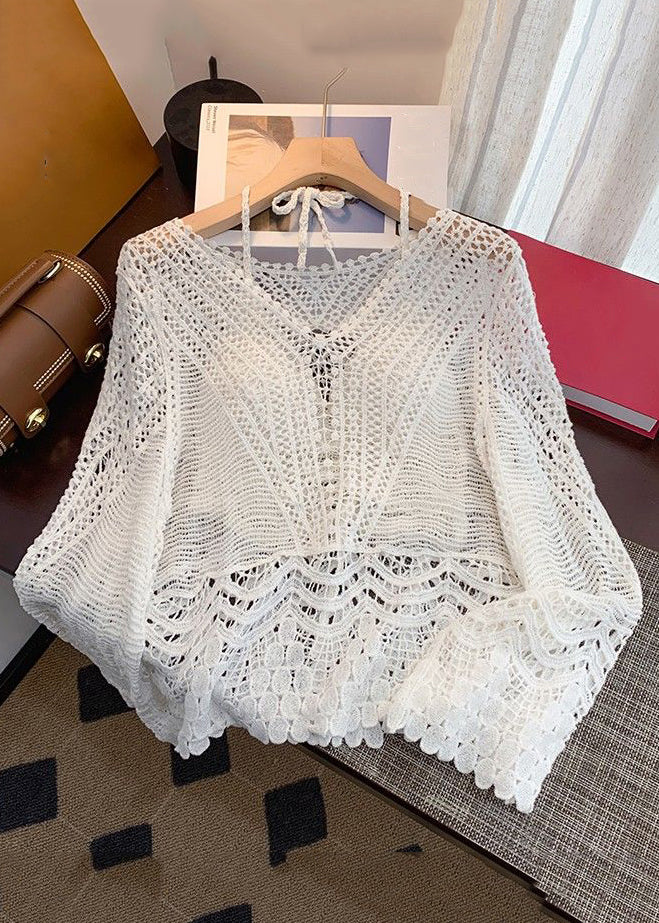 Two Set Out Pieces Up Elegant Spring Apricot Knit Lace Hollow