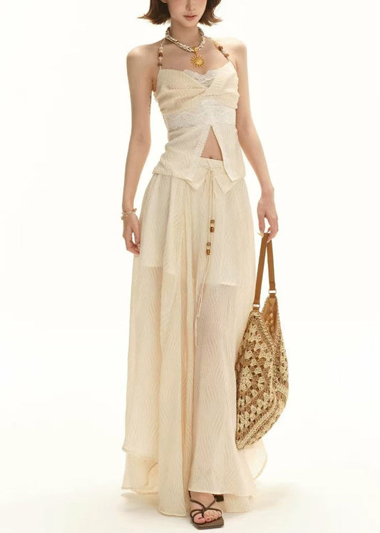 Tops Lace Apricot And Set Skirts Patchwork Elegant Pieces Two