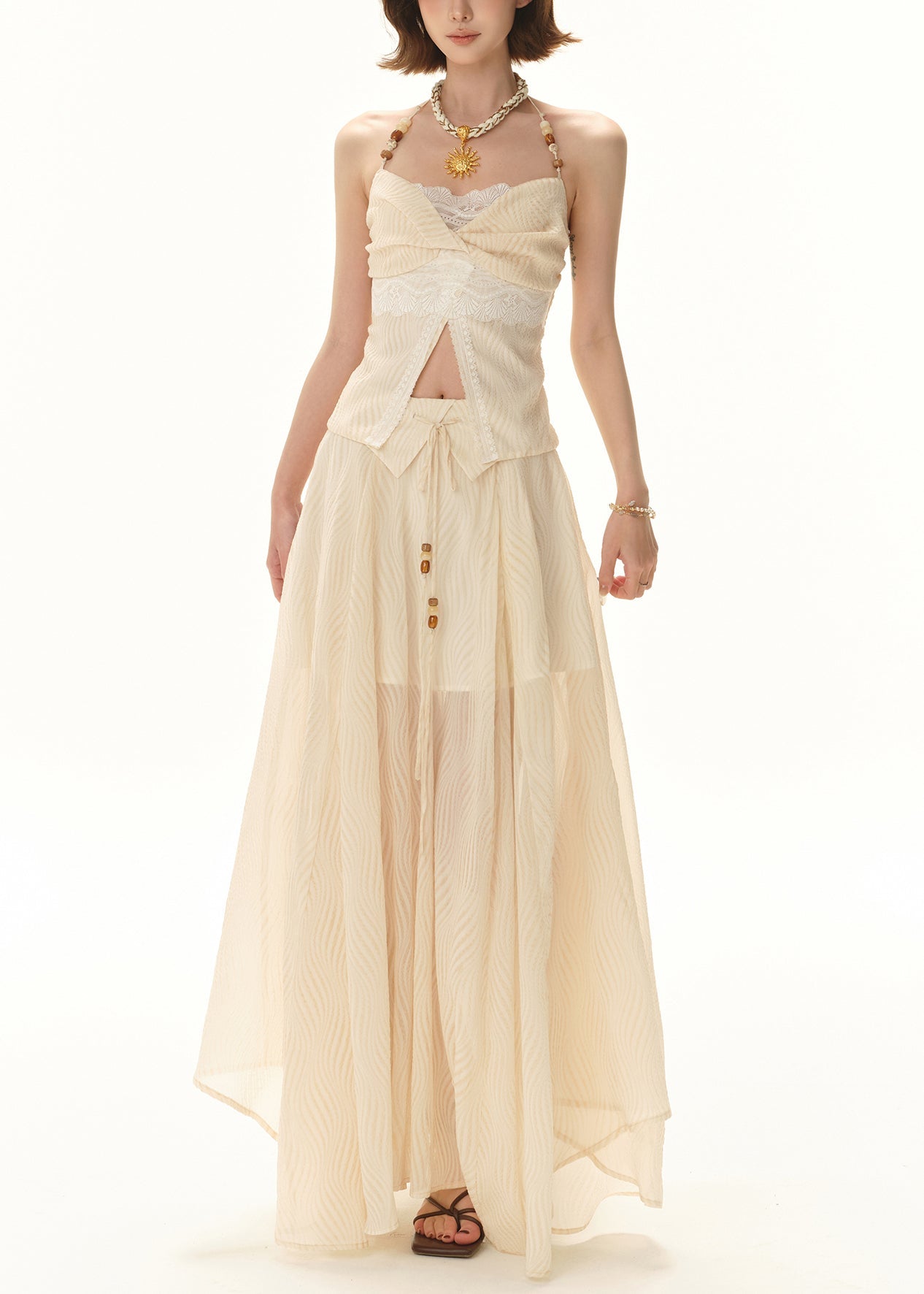 Tops Lace Apricot And Set Skirts Patchwork Elegant Pieces Two