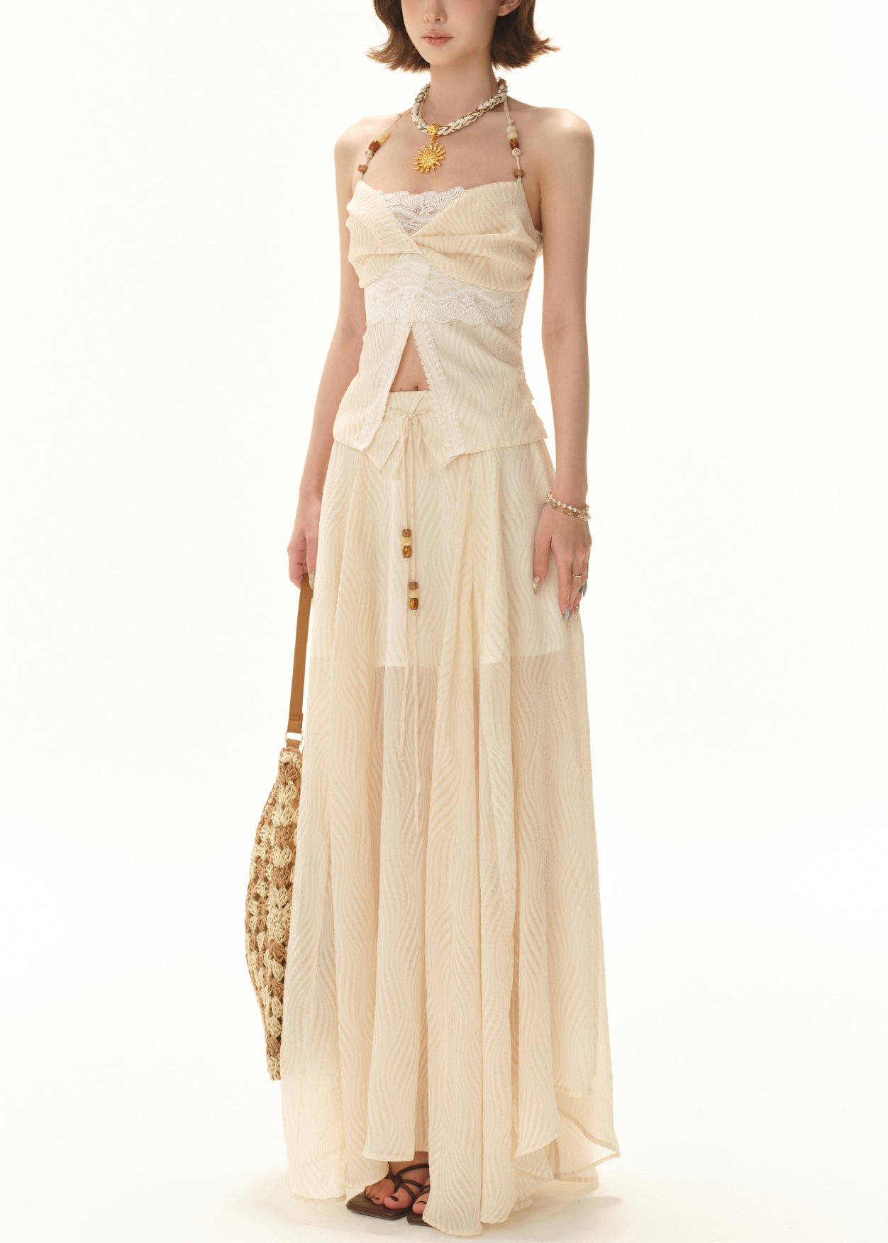 Tops Lace Apricot And Set Skirts Patchwork Elegant Pieces Two