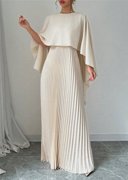 Batwing Dress Patchwork Elegant Beige Sleeve Long Asymmetrical