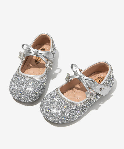 Strap Bow Beige Buckle Flats Crystal Girls Elegant