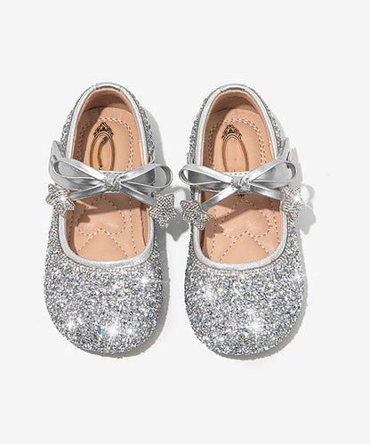 Strap Bow Beige Buckle Flats Crystal Girls Elegant