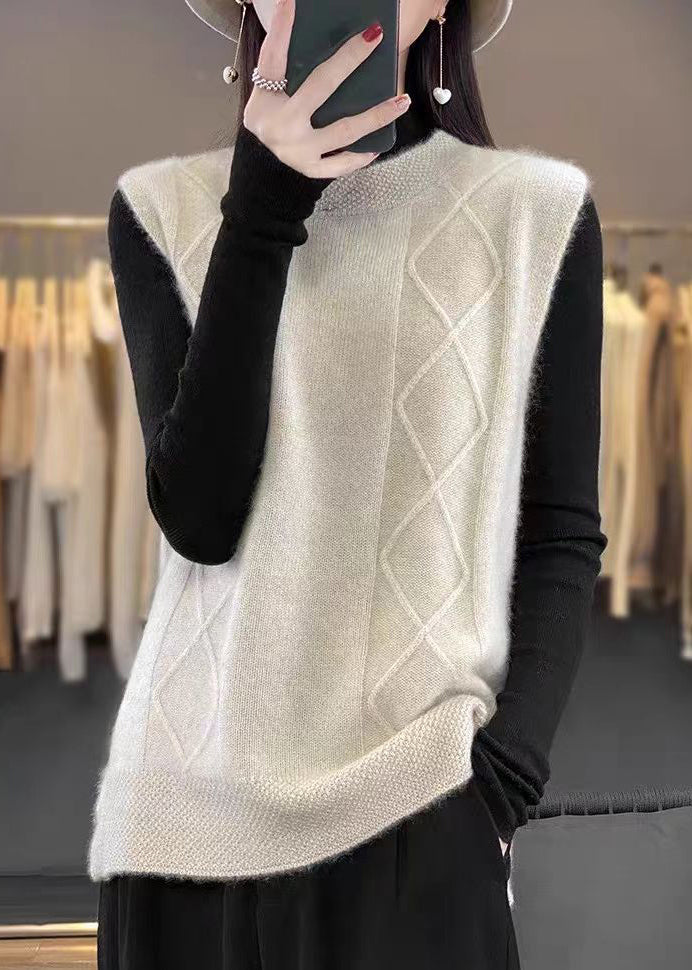 Elegant Beige O-Neck Cozy Knit Vest Sleeveless TF007