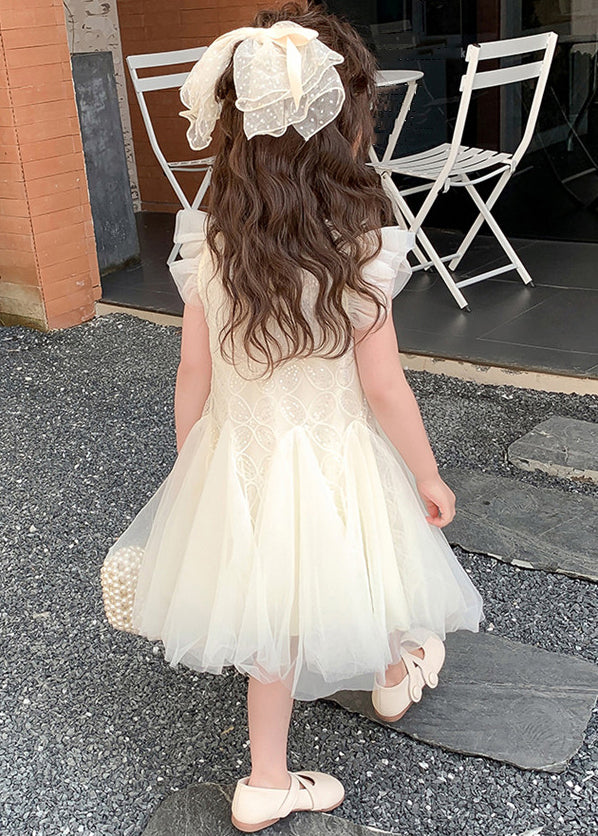 Elegant Beige Pearl Sequins Tulle Girls Dress Summer TT027