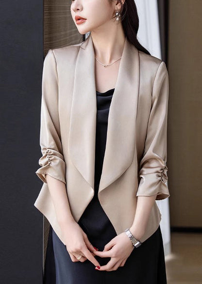 Elegant Champagne Peter Pan Collar Wrinkled Satin Coats Spring YJ034