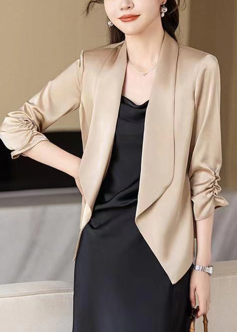 Elegant Champagne Peter Pan Collar Wrinkled Satin Coats Spring YJ034
