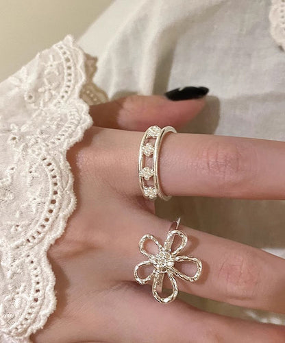 Rings Elegant Floral Gold Set Two Piece Alloy Hollow Out