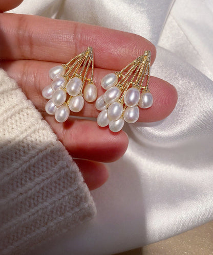 Pearl Grape Gold Overgild Copper Stud Earrings Elegant