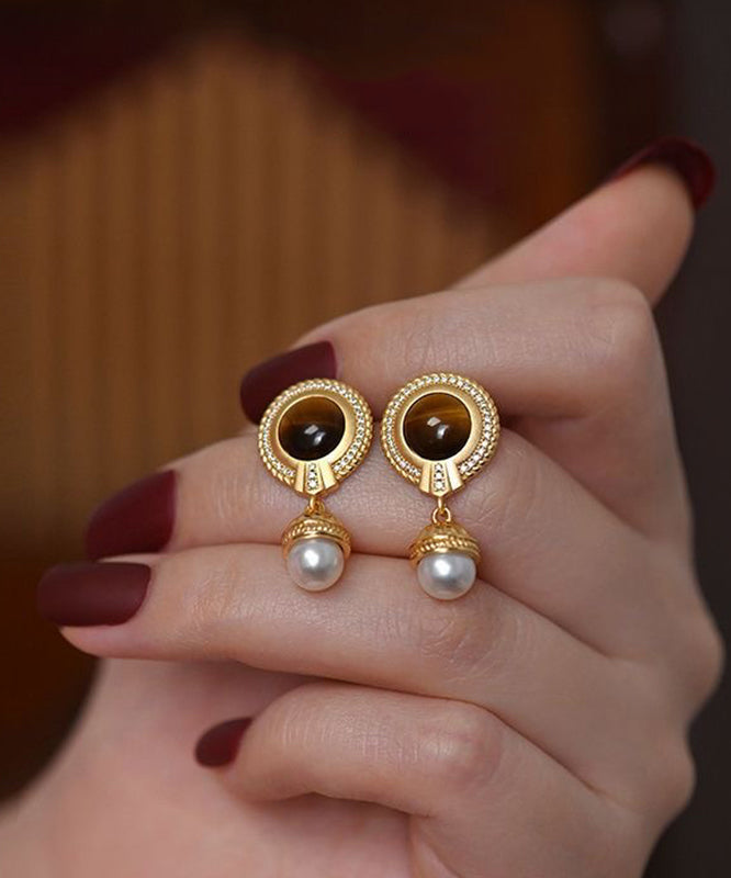 Overgild Gold Pearl Earrings Silver Elegant Drop Sterling Tassel