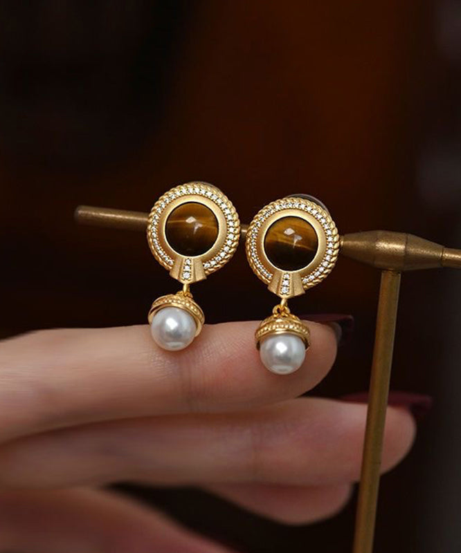 Overgild Gold Pearl Earrings Silver Elegant Drop Sterling Tassel