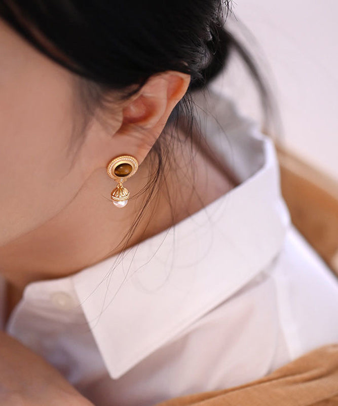 Overgild Gold Pearl Earrings Silver Elegant Drop Sterling Tassel