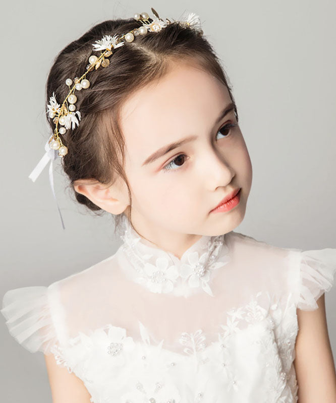 Elegant Gold Zircon Little Daisy Silk Ribbon Girl Crown IU030