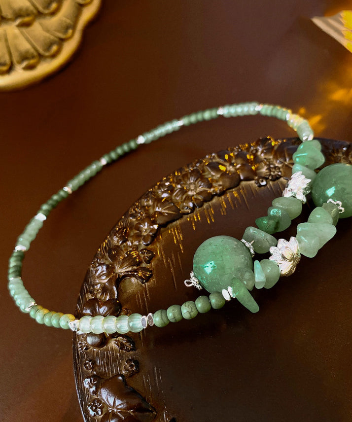 Lotus Beading Alloy Green Zircon Choker Gem Elegant Stone