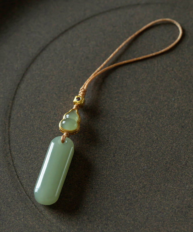 Inlaid Overgild Jade Elegant Green Keychains Zircon Copper