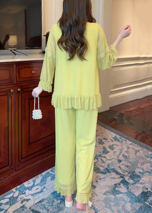 Collar Piece Pajamas Suit Square Green Up Elegant Tulle Lace Two