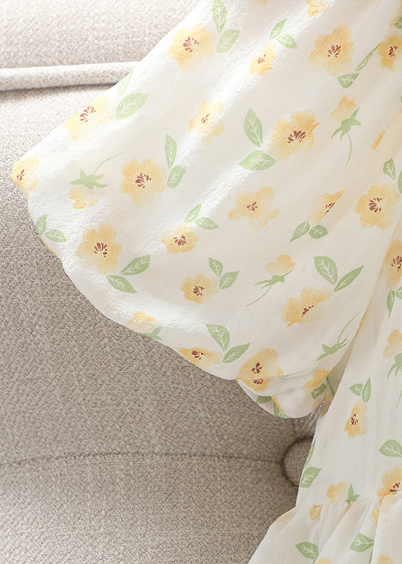 Elegant Green Square Collar Print Cotton Girls Dress Summer TT018