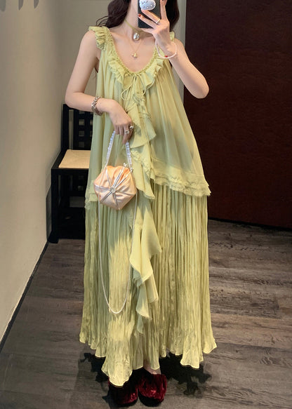 Neck Up Dress Lace Wrinkled V Green Chiffon Elegant Long