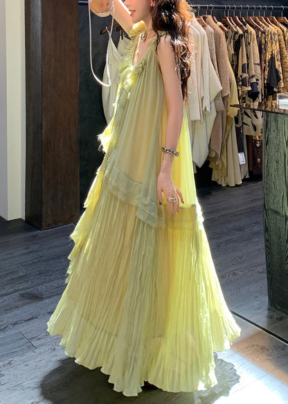 Neck Up Dress Lace Wrinkled V Green Chiffon Elegant Long